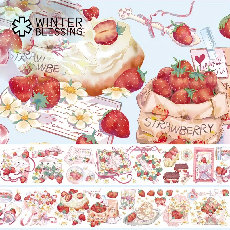 2m Laser Silvery PET Washi Tape Strawberry Transparent Roll Sticker Decorative Adhesive Tape For Scrapbooking Journal Stationery 2