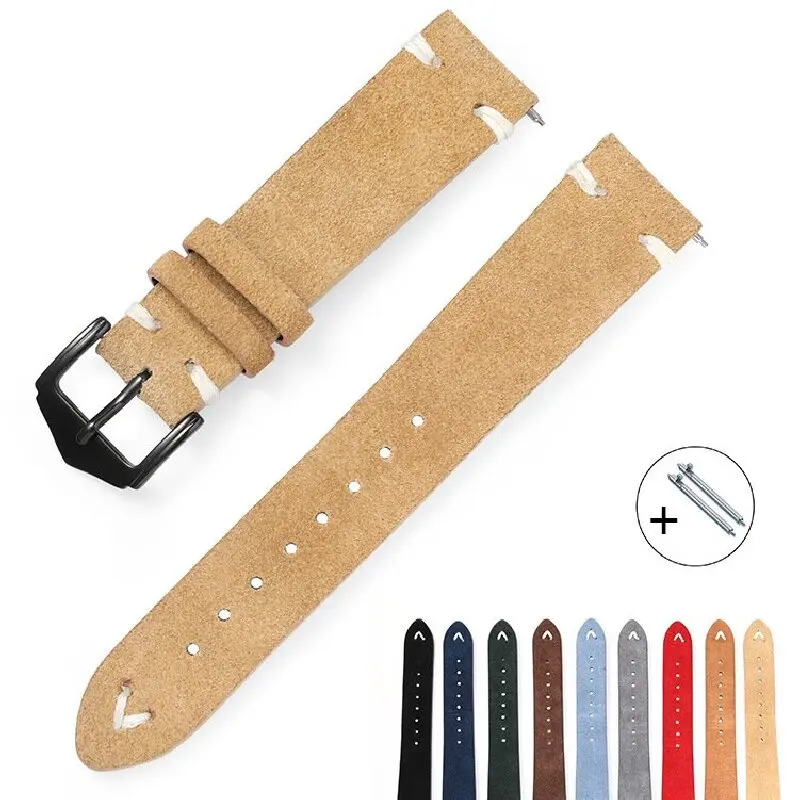 

Suede genuine leather watch strap accessories 20mm 22mm pin buckle Smart Watch For Samsung For Huawei watchband