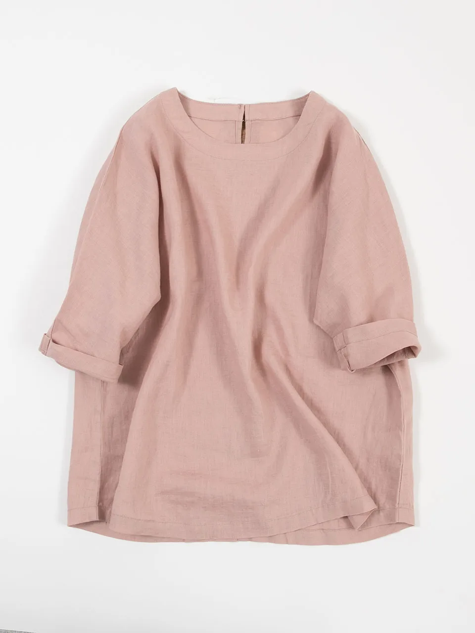 

Свободный и удобный топ с рукавами, футболка средней длины с круглым вырезом, льняная накидка для женщин, весна/лето 9008