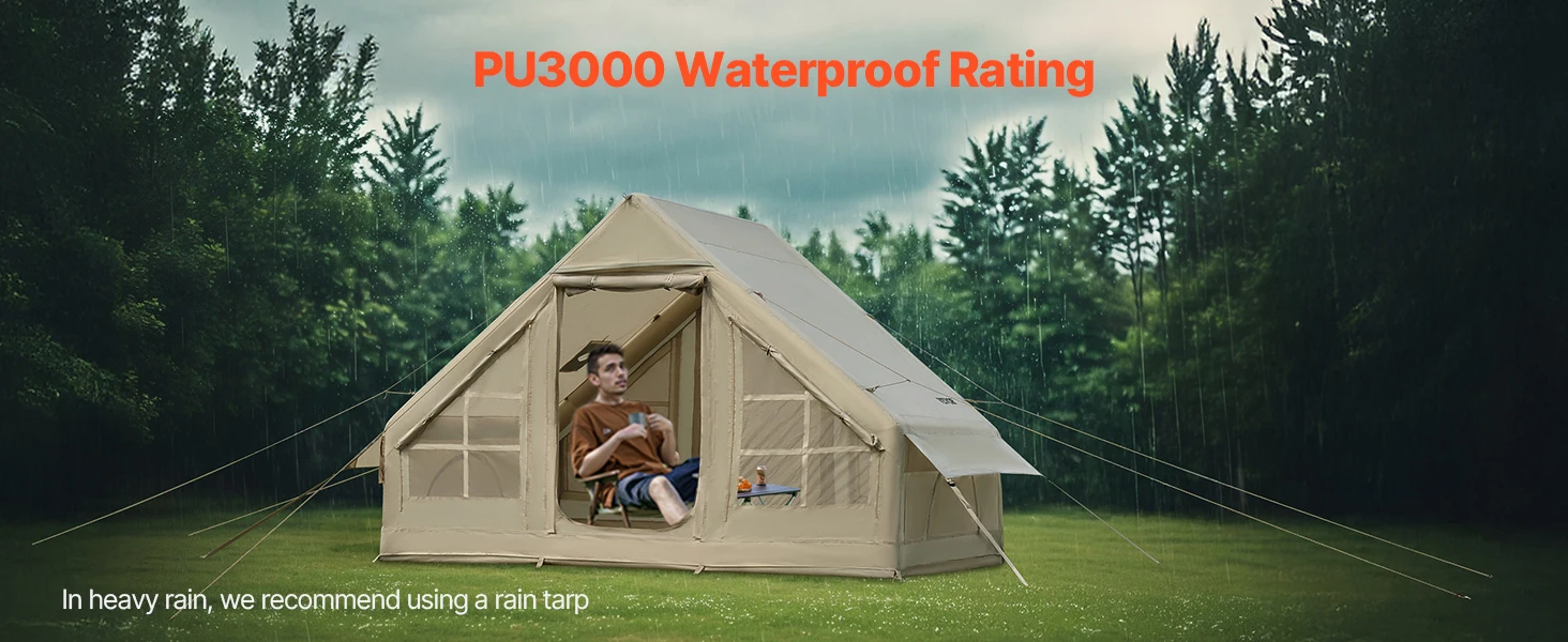 SucceBuy Inflatable Tents for Camp Easy Setup Blow up Tent with Hand Pump 300D Oxford Tent with Stove Jack Storage Bag Included