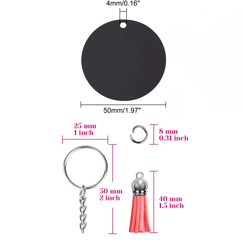 150PCS Black Acrylic Keychain Blanks with Key Chain Clips Clear Blank Keychains Kit for Vinyl Painting Engraving Wedding