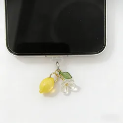 Kawaii Yellow Lemon Phone Charm with Crystal Flower - Cute 3D Fruit Dust Plug Gift (Type c)