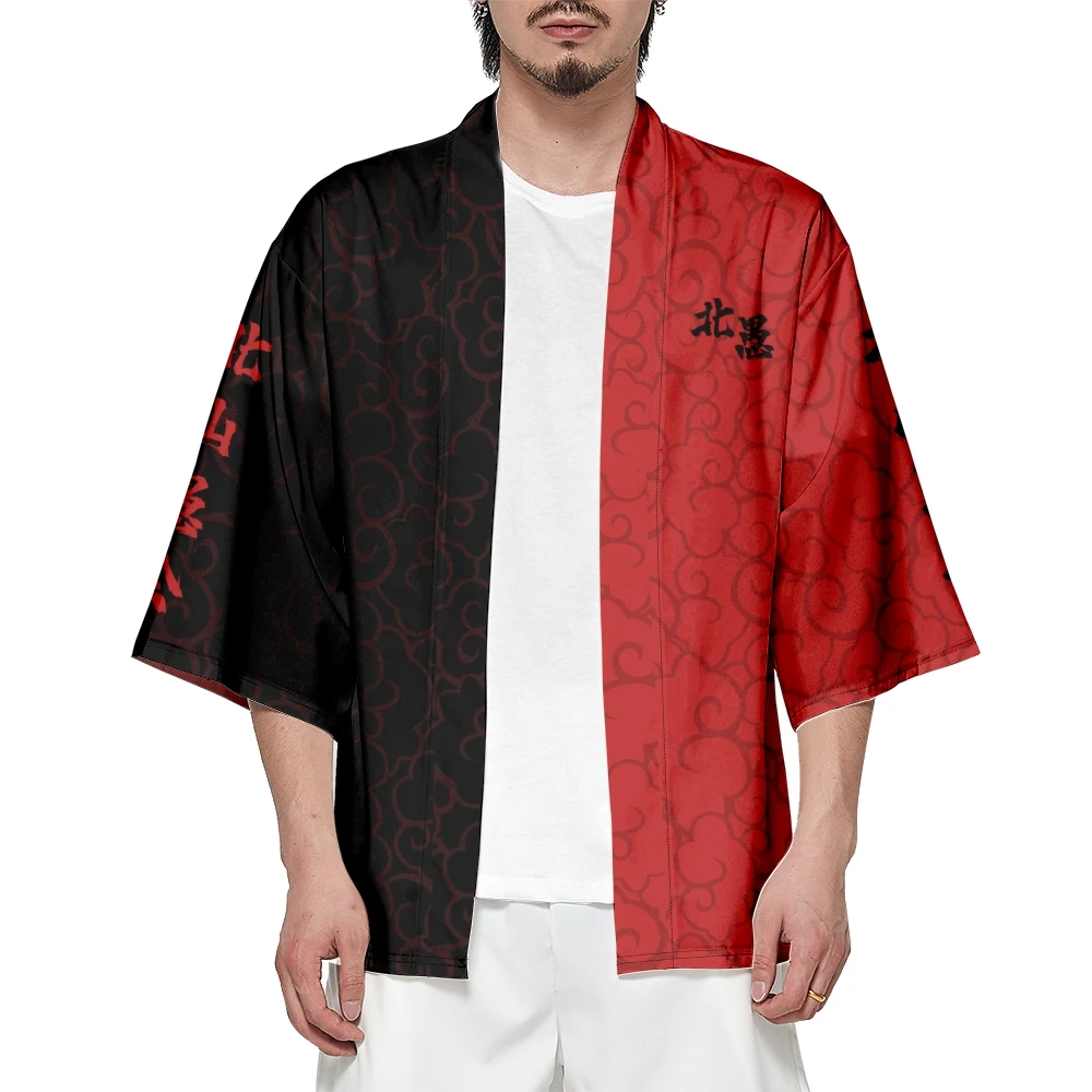 Black Red Split Joint Printed Cardigan Shirts Japanese Women Men Cosplay Yukata Harajuku Kimono Asian Streetwear Clothing