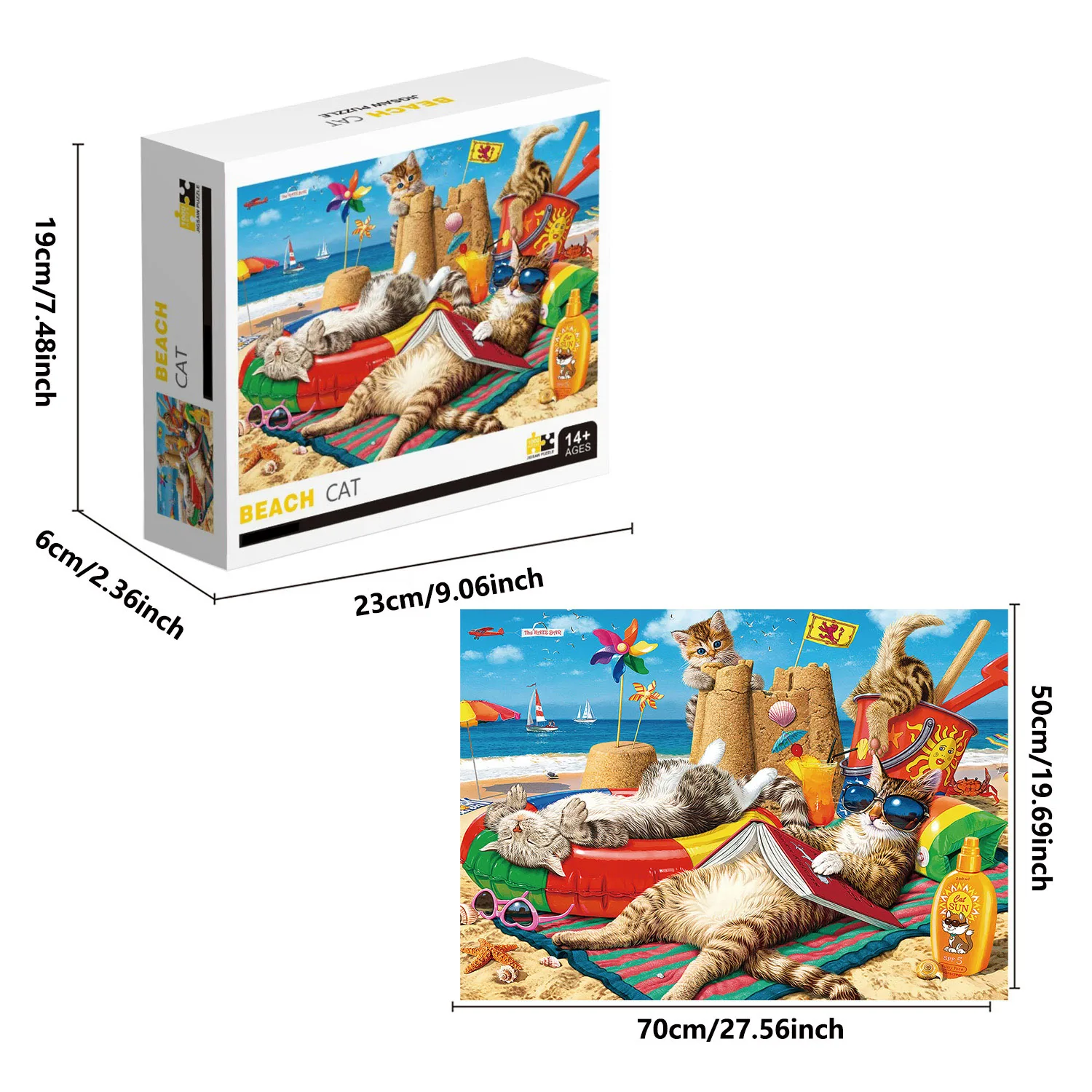 1000 Pieces BEACH CAT Jigsaw Puzzles for Adults Home Decor Games Family Fun Floor Puzzles Educational Toys for Kids 2