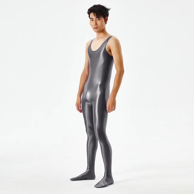 Mens Spandex Zentail Suit Sleeveless Full Body Shapwear Footed Bodysuit  Jumpsuit