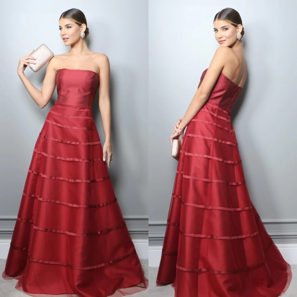 

Prom Dress Fashion High Quality Strapless Ball Gown Celebrity Tulle Floor Length Charmeuse Evening فساتين نسائيه سهره
