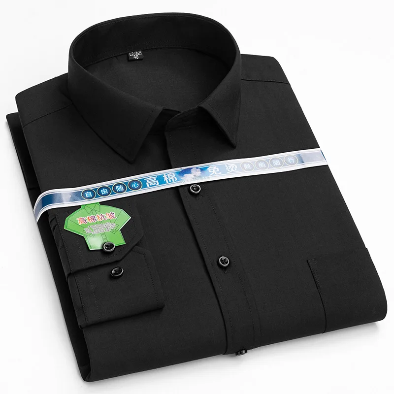 Men Dress Shirt Long Sleeve Cotton Anti-Wrinkle Regular Fit Home Soft Easy Care Smart Blue Camisa Social Shirts Designer Clothes