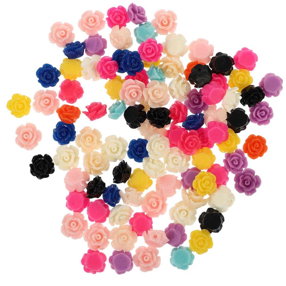 

100 Pcs Straight Hole Resin Rose Necklace Beadss Flower Shape Pendants