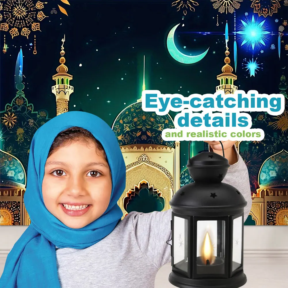 Eid Mubarak Backdrop Ramadan Mubarak Hanging Sign 70x90 Inch Islamic Eid Mubarak Ornament Moon Star Castle Photo Booth Props