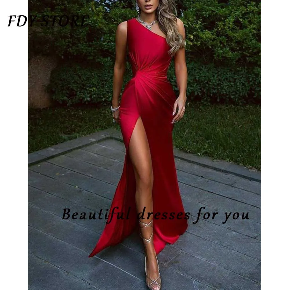 

FDY Store Evenning One-shoulder Ruffle Court Train Satin Homecoming Ball-Gown Prom Dress Formal Occasion Party for Women