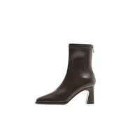 Autumn and Winter New Brown Short Boots with Velvet Coarse Heel French Ankle Boots and Back Zipper Square Head Boots - Image 5