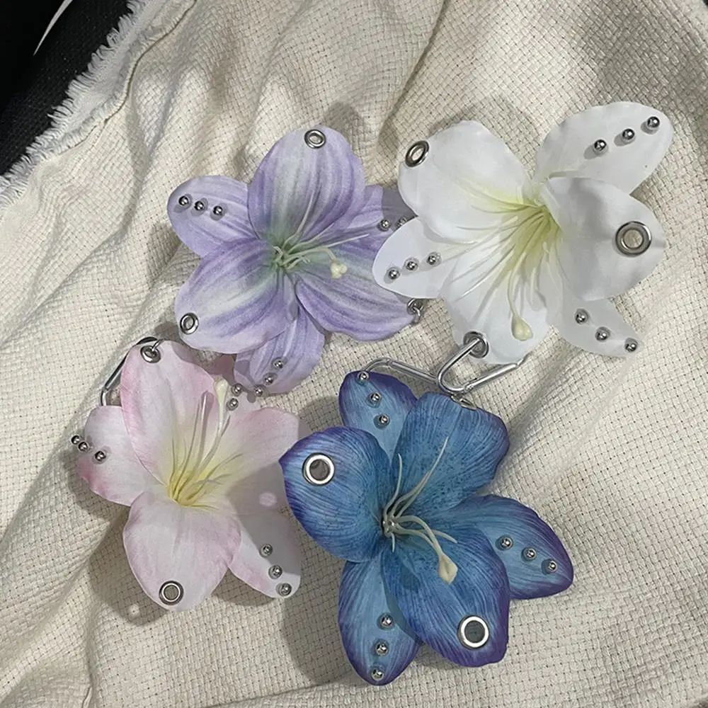 Girl Keychain Elegant Imitation Flowers Pendant Keyring Women Bag Hangers Phalaenopsis Orchid Lily Keychain Backpack Accessories