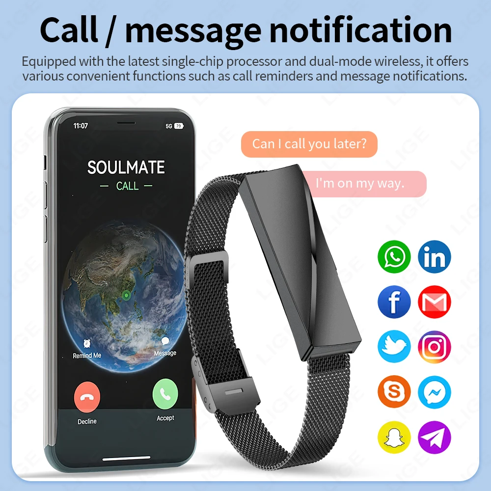 LIGE New Smart Bracelet Women Men Heart Rate Call Reminder Waterproof Wristband For Couple Lady Gifts Fitness Sport Health Band 5
