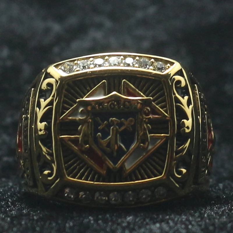 Unisex 316L Stainless Steel Gold-Color Knights of Columbus Christianity Catholicism Cross Clean Stone Ring 3