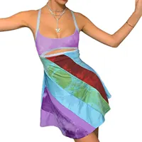 2024 New Women’s Casual Sweet Suspender A-line Dress Fashion Contrast Color U-neck Hollow Short Dress - Image 3