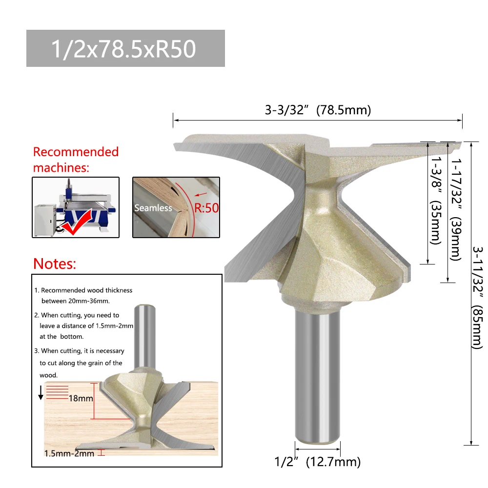 LAVIE 1 Stück 12,7 mm oder 1/2 Zoll Schaft Bogenbiegemesser Nahtloses goldenes Formmesser R18/30/50 Fräser für Holztüren/Wandschränke – Detail 4