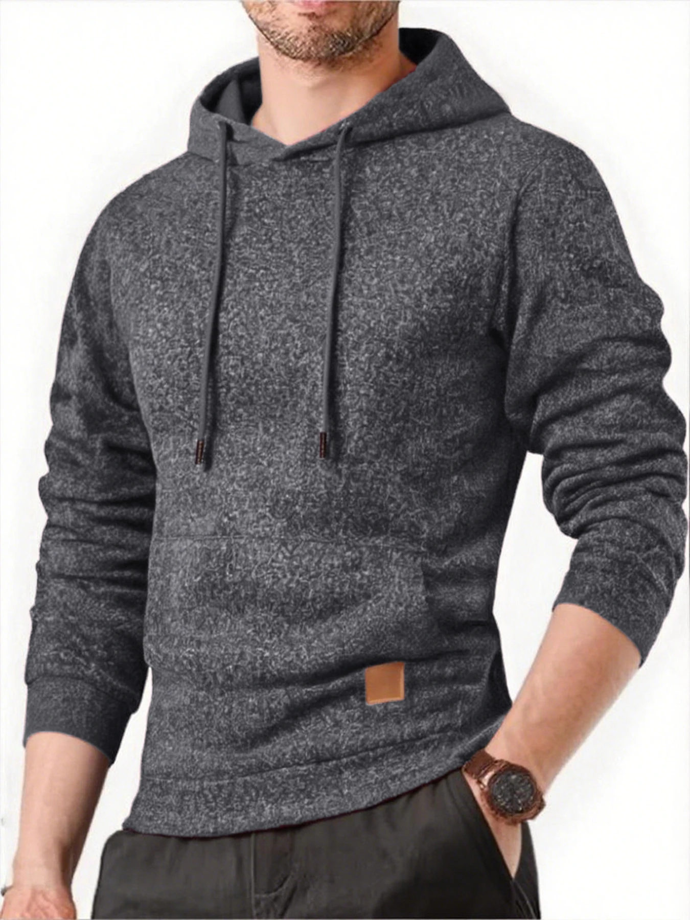 Men's Solid Color Hooded Sports & Fitness Sweatshirt - Image 4