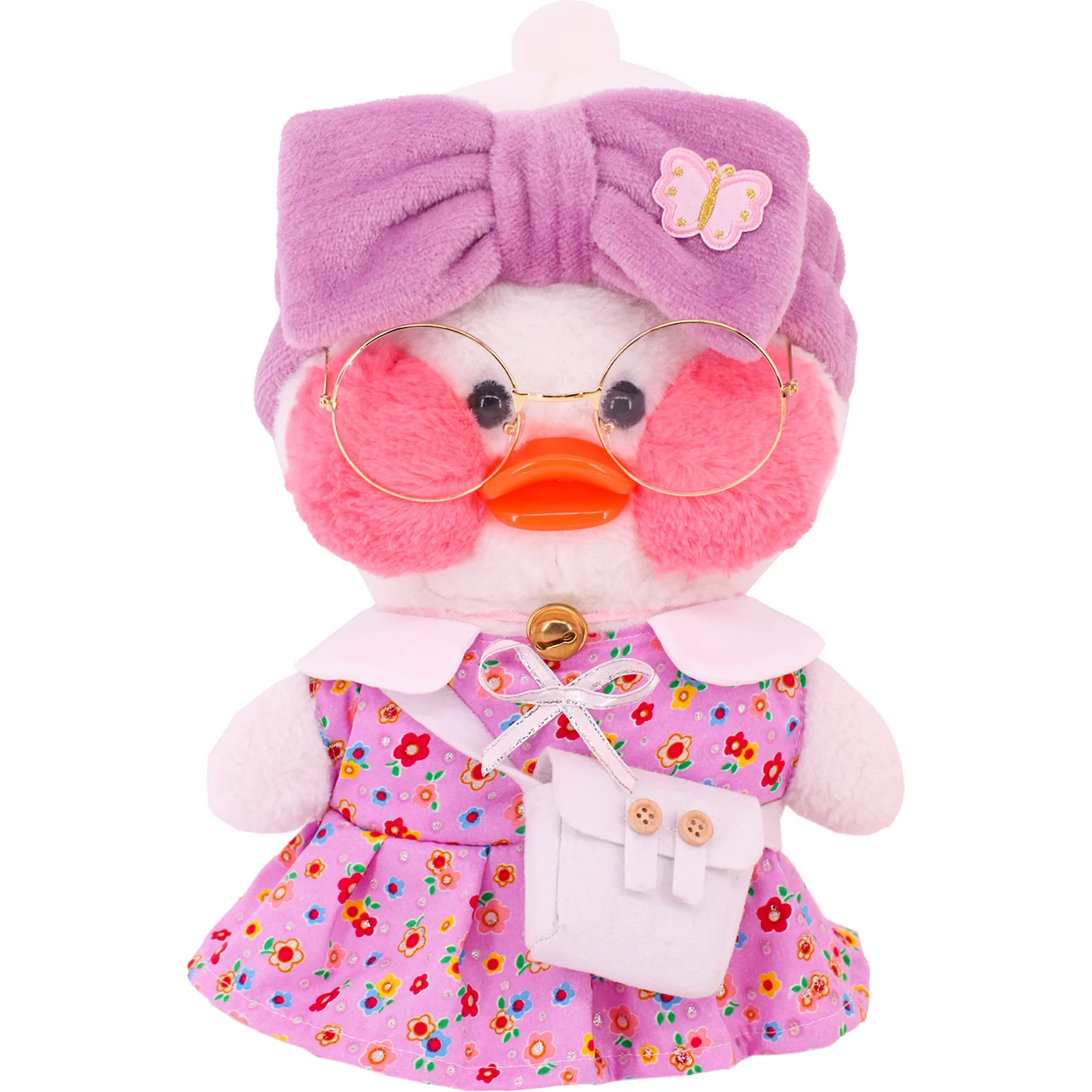 30Cm Lalafanfan Yellow Duck Plush Animal Clothes Purple Series Kawaii Cute Hoodie Sweater Bag Glasses Headdress Children Gifts Doll Clothes Plush Toy Accessories