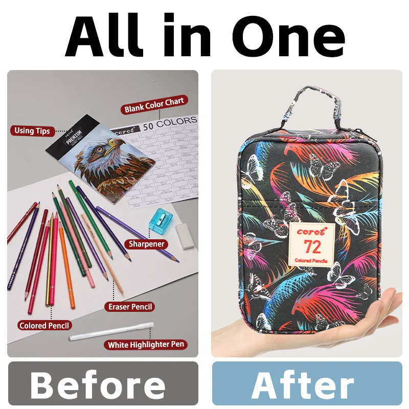 76pcs 검은 나비 컬러 연필 세트 성인 색칠을위한 케이스, 그리기, 스케치, 블렌딩을위한 금속 연필 키트