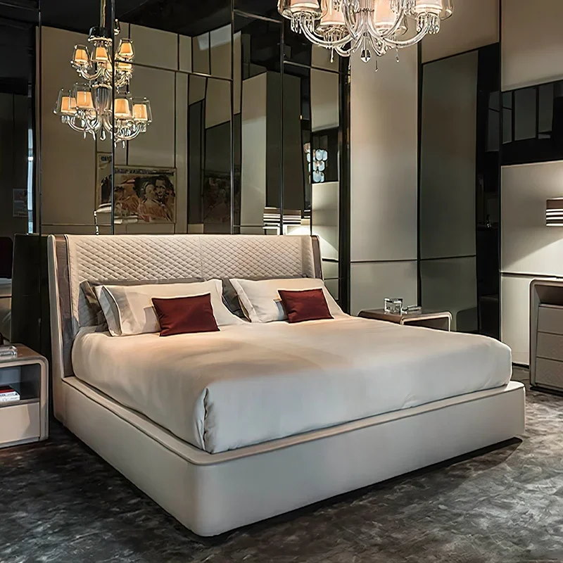 Designer Queen Bed Italian Minimalist Modern Nordic Leather Bed Designs King Size Luxury Double Hotel Beds