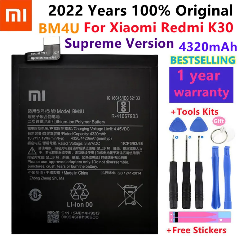 100% Original 4320Mah Bm4U Mobile Phone Battery For Xiaomi Redmi K30 Supreme Version Bm4U Smart Phone Battery Free Tools