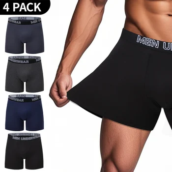 Set da 4 pezzi di biancheria intima sexy e confortevole da uomo in tinta unita, pantaloncini da uomo per giovani, leggings sportivi lunghi da ciclismo, pantaloni taglie forti 1