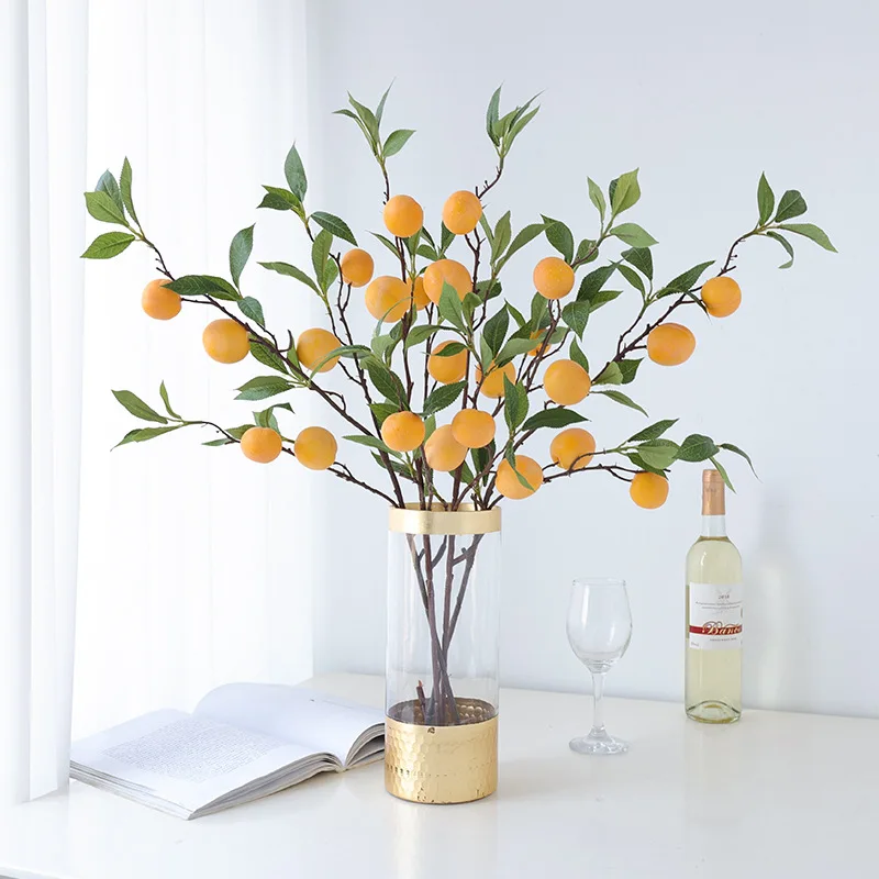 

Искусственные зеленые фруктовые ветки, 6 черных блесток, украшение для дома, гостиной, напольное украшение в горшке.