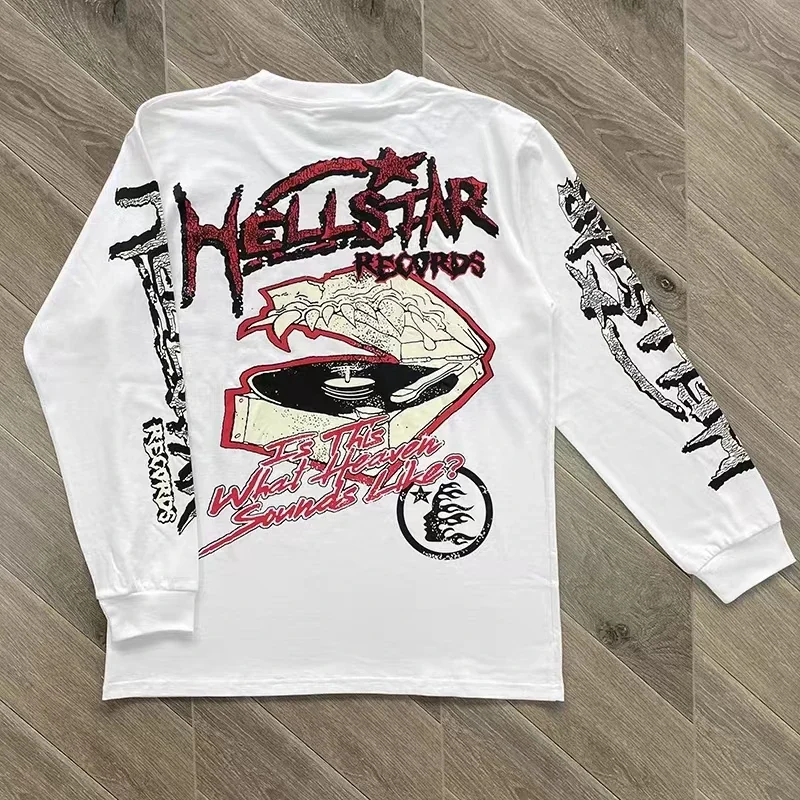 

Men's and Women's Long Sleeve Hellstar T-shirt, American Street, Classic Print, Flame Letter, Casual, New, 2023