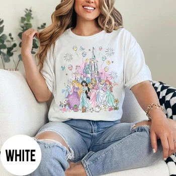Watercolor Princess Castle Shirt, Disney Princess Elsa and Rapunzel Shirt, Cinderella and Ariel Shirt, Disney T-shirt 1