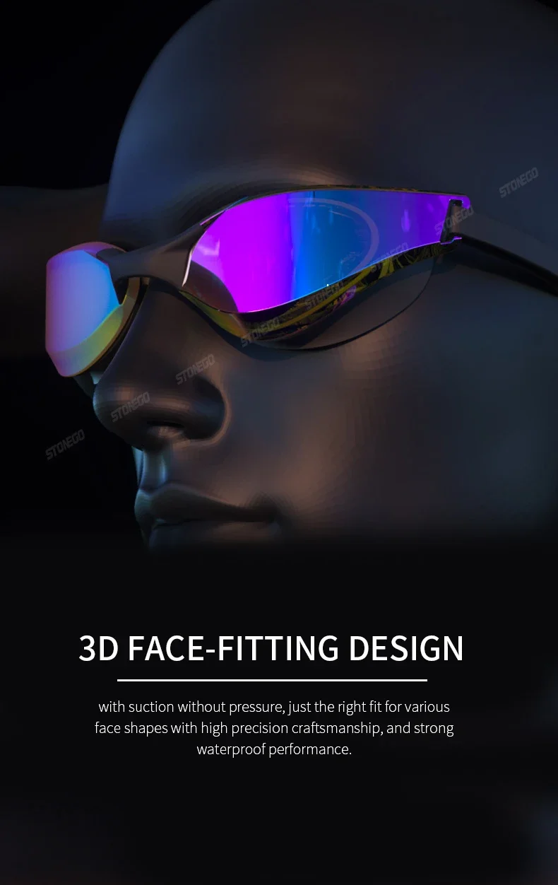 Professionelle Antibeschlag-Schwimmbrille mit HD-Weitwinkelobjektiv, bequeme Passform, verstellbare Nasensteg, stilvolles Design – Detail 3