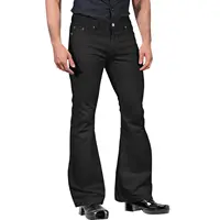 2024 New Fashion Men's Retro Flare Pants, Solid Color Mid-Rise Trousers Casual Classic 70s Bell Bottom 2