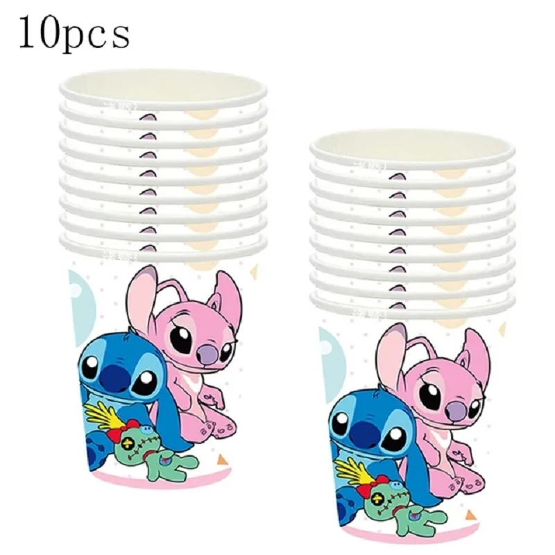 Disposable Tableware Disney Lilo and Stitch Birthday Party Supplies Disposable Tableware Paper Cup Stitch For Cup Boy Kids Girls Baby Shower Supplies