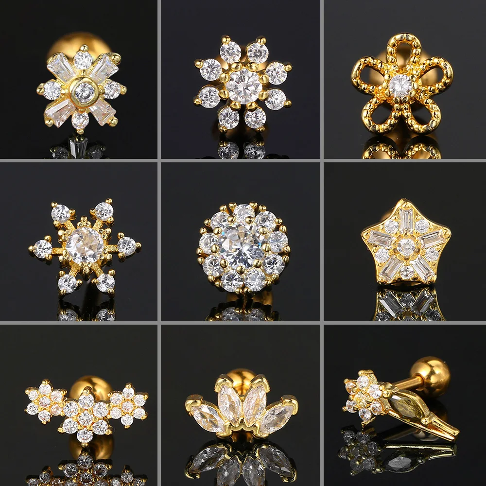 1PC Y2k Ohr Knorpel Piercing Mini Blume Stud Ohrring Für Frauen Zarte CZ Edelstahl Helix Daith Tragus Earing schmuck – Detail 1