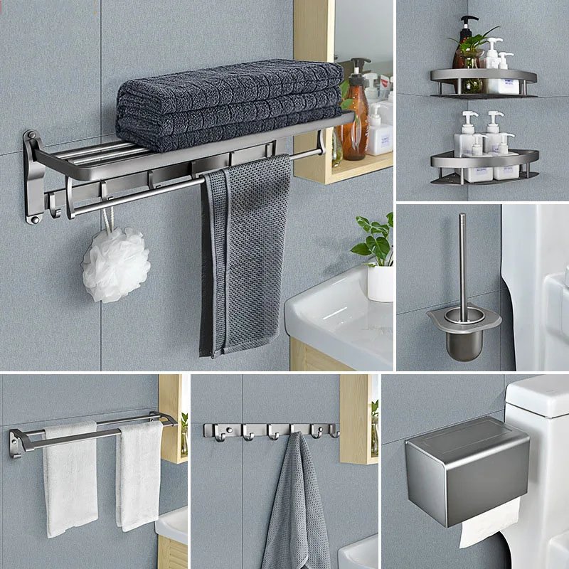 

Punch-free space aluminum hardware bathroom five-piece towel rack set bathroom accessories rack