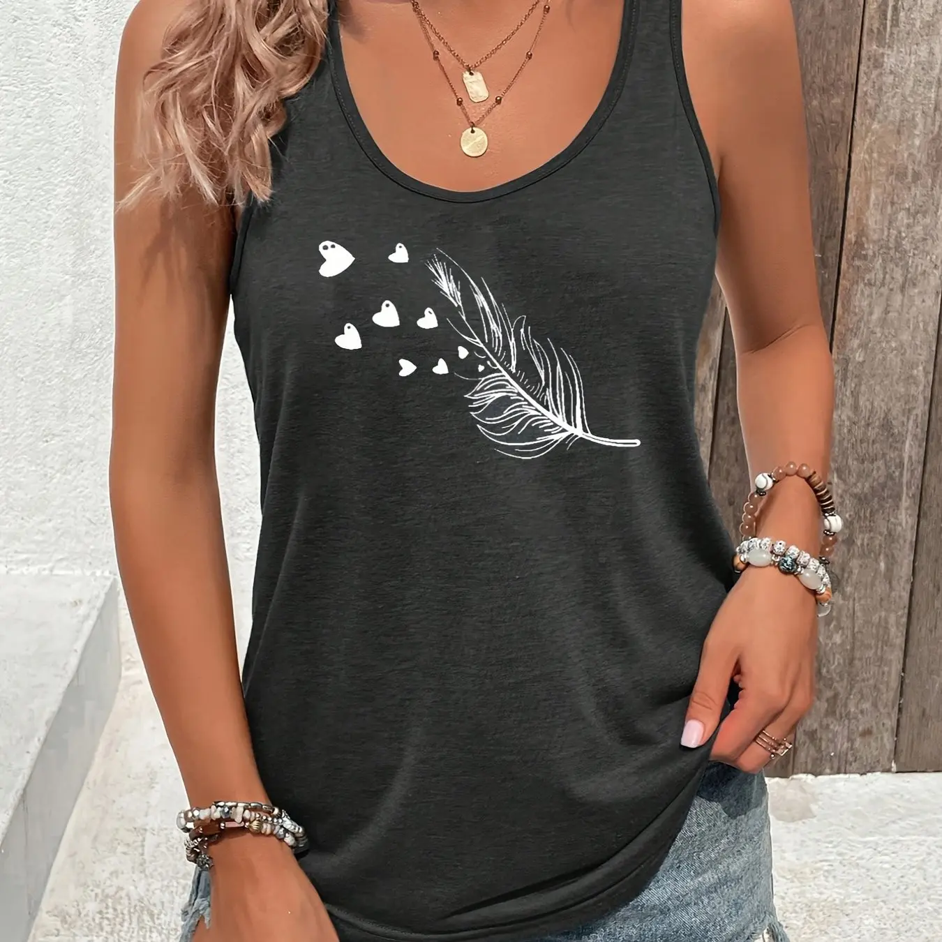 printed Summer women's loose and personalized dream catcher mesh printed vest top T-shirt comfortable sleeveless 6