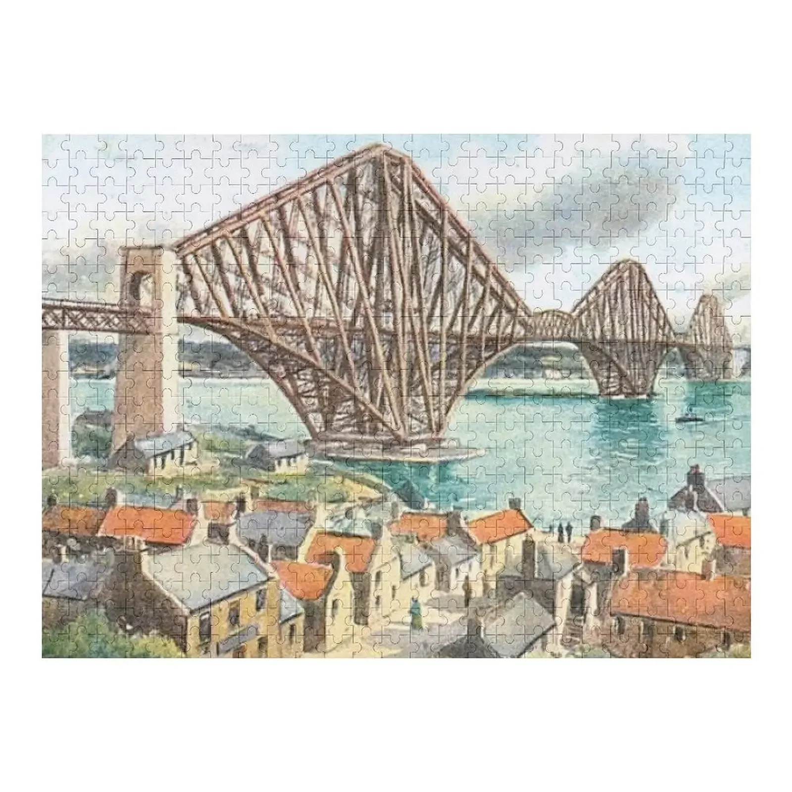 

Vintage Illustration of The Forth Bridge from North Queensferry Jigsaw Puzzle Wooden Boxes Personalized Gift Ideas Puzzle