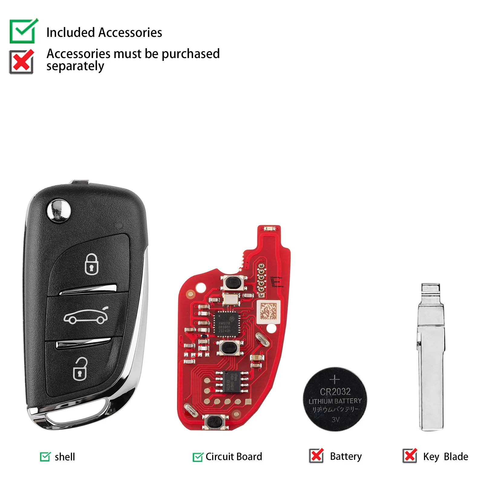 XHORSE XKDS20EN for VW Wired Remote Key V2 DS Flip 3 Buttons Supports Wireless Programming English Version 5 Piece