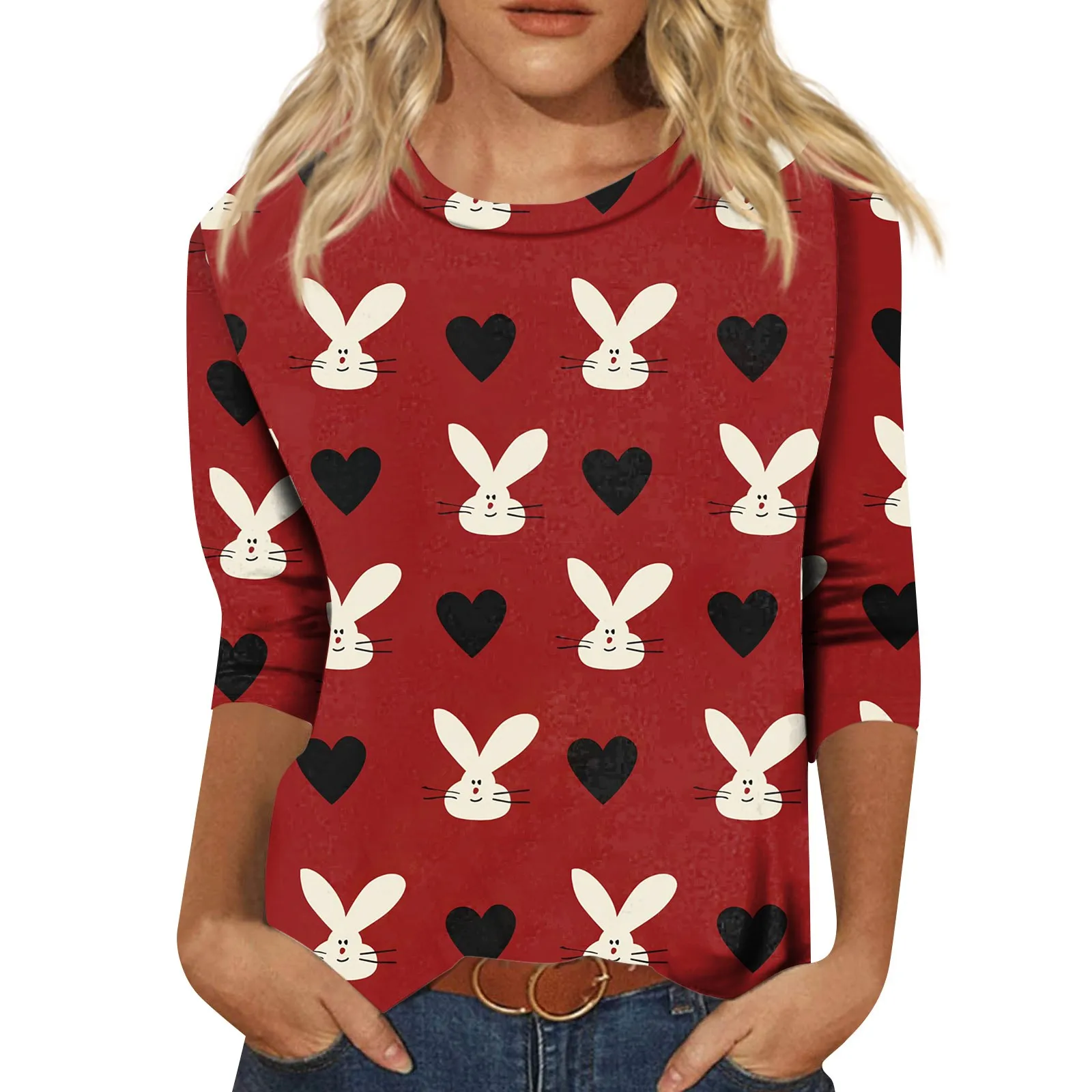 

Women'S Easter Bunny Egg Print Three Quarter Sleeve Top Women'S Cropped Y2k Tops Cute Tank Top Luxury Clothes Women Crop Top