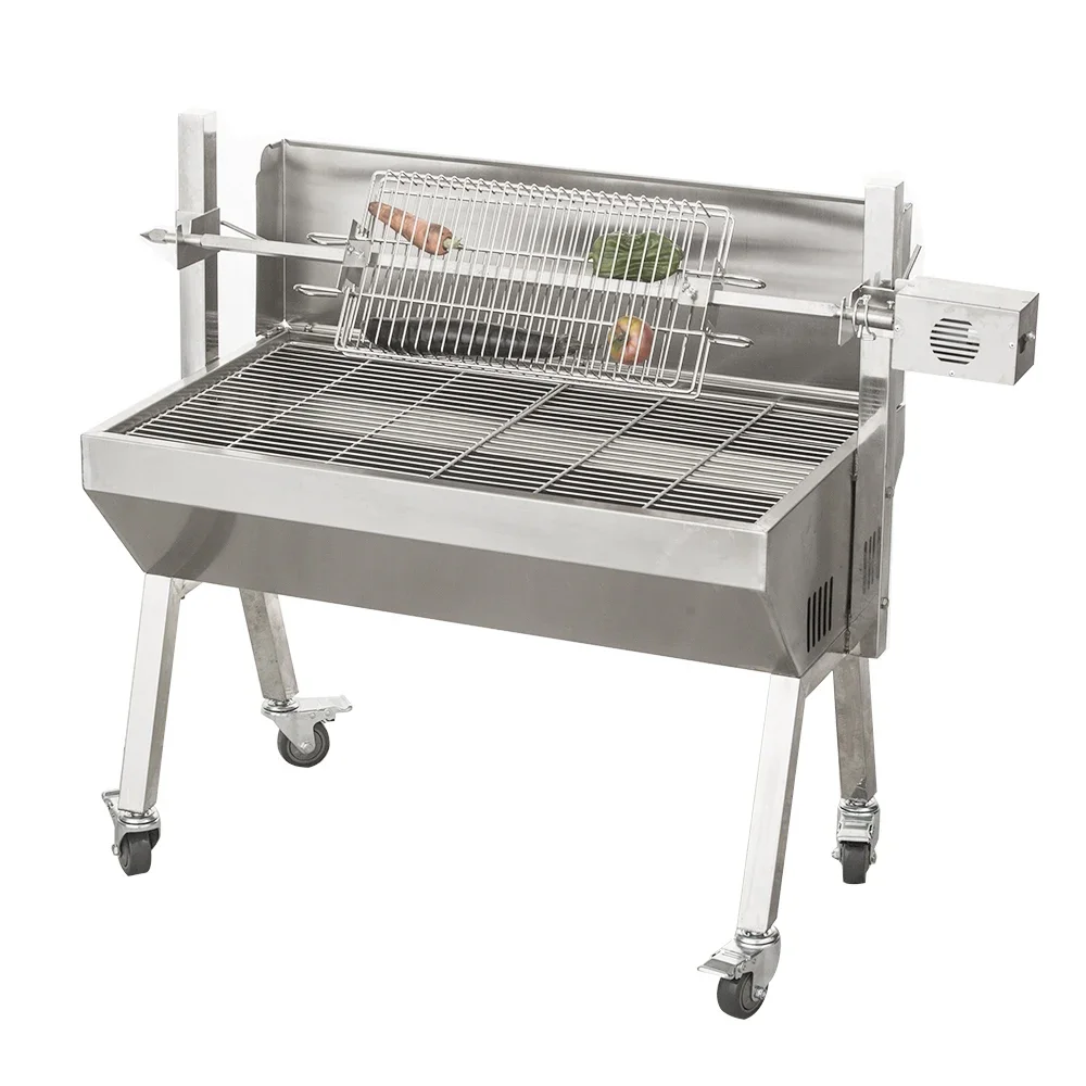 Adjustable Height Premium Outdoor Rotisserie BBQ Grills Stainless Steel Charcoal-Fueled Grill Premium Outdoor Cooking Experience