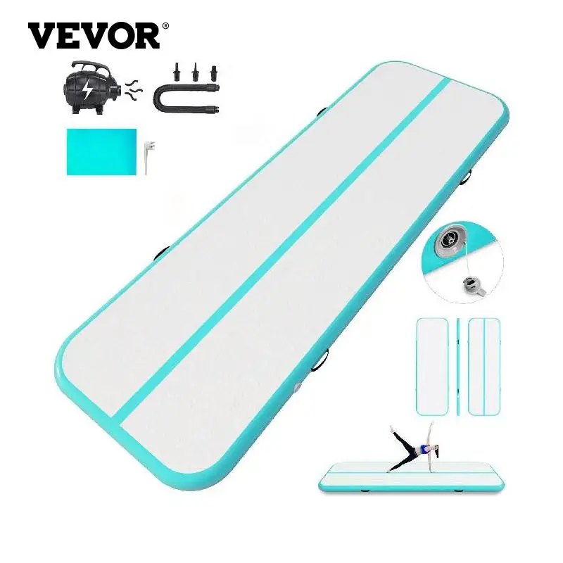 VEVOR 20ft Inflatable Air Gymnastic Mat 4 inches Thickness Air Tumble Track with Air Pump for Cheerleading / Yoga / Water