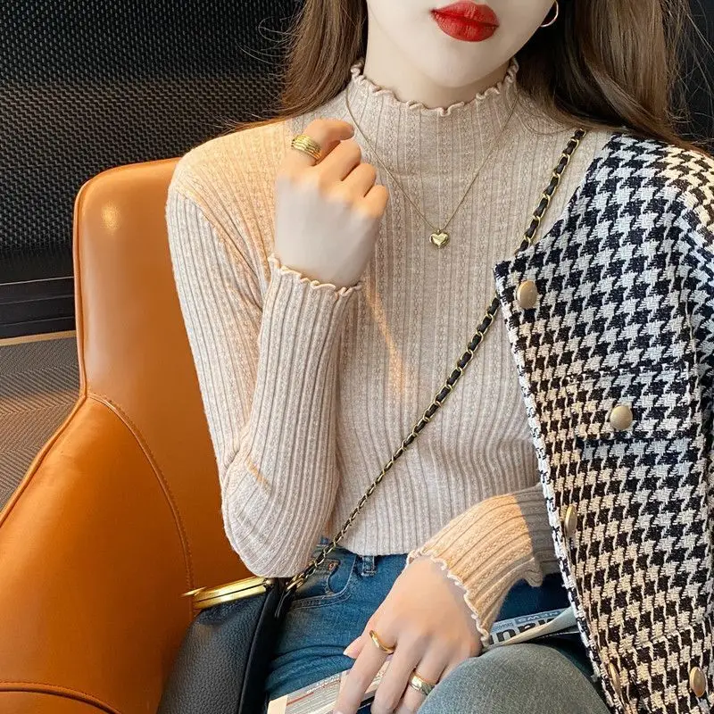 2023 Autumn Winter Women\'s Turtleneck Sweaters White Knitted Pullovers Y2k Sweater Long Sleeve Slim Jumper Tops Soft Pull Femme