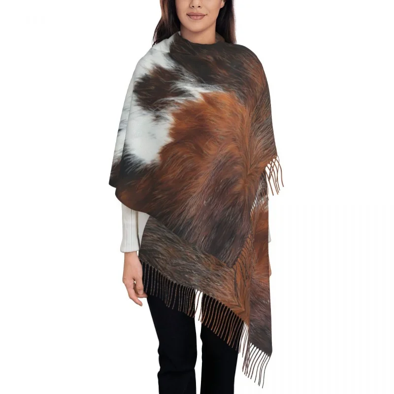 

Custom Printed Scottish Highland Cow Cowhide Texture Scarf Women Men Winter Warm Scarves Animal Hide Leather Shawls Wraps