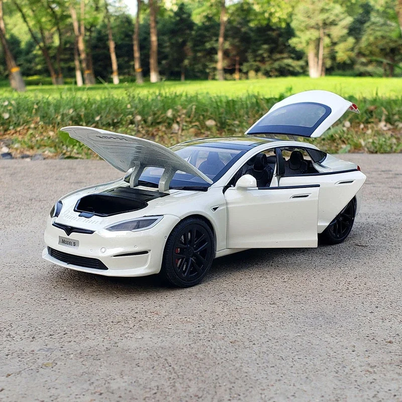 1:24 Tesla Model S Alloy Car Model Diecast Metal Toy Vehicle Car Model Simulation Collection Sound Light Kids Toy Gift C270 3