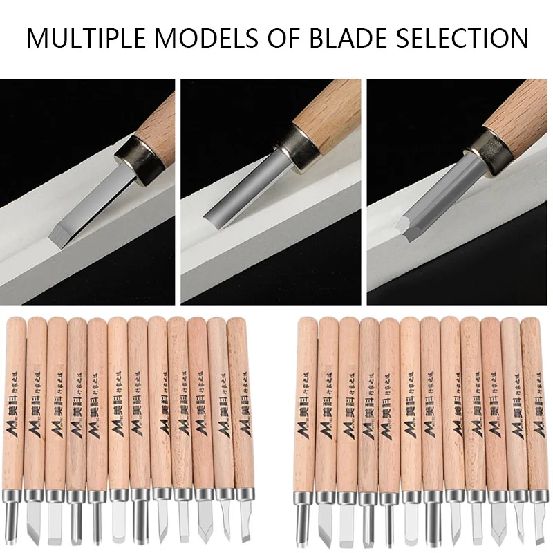12pcs Wooden Handle Carving Knife Wooden Carving Tool Leather Handmade Pen Knife Multifunctional Art Knife Tool Set