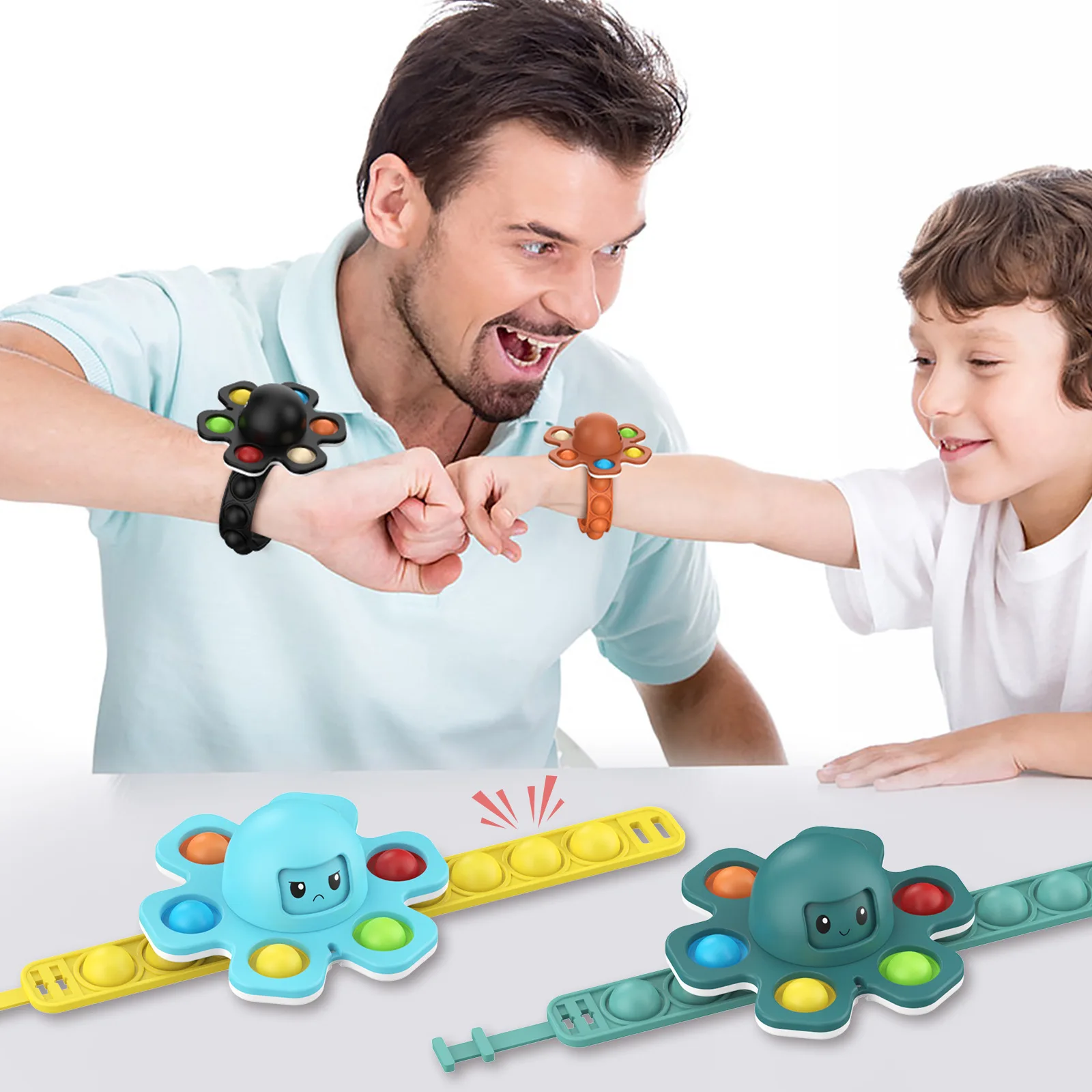 Sensory Fidget Toy Anti Stress Toy Fidget Toy Fingertip Gyroscope Toy Finger Sensory Toy Octopus Wristband Hand Fidget Push POP Antistress Toy Rotating Face Changing Gyro For Children Autism ADHD Spinning Top Bracelet