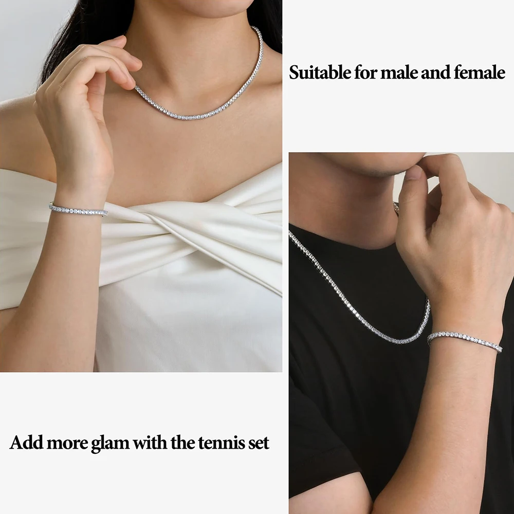 Moissanite Tennis Necklace for Women Men D Color VVS Sparking Diamond Spring Clasp Original 925 Sterling Silver Jewelry with GRA 5