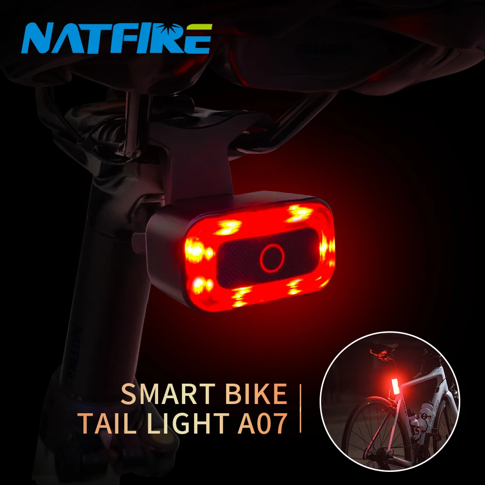 Natfire A07 Fanale Posteriore Per Bici Intelligente Luci Posteriori Con Rilevamento Del Freno Accensione Automatica Usb C Avvertimento Di Sicurezza Ri
