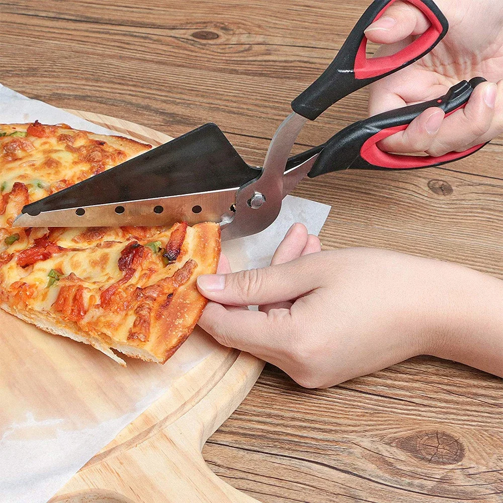 Ciseaux à Pizza Avec Spatule Amovible - Lames Acier Inoxydable 27 Cm - Poignée Anti-brûlure - Couleur Gris/orange
