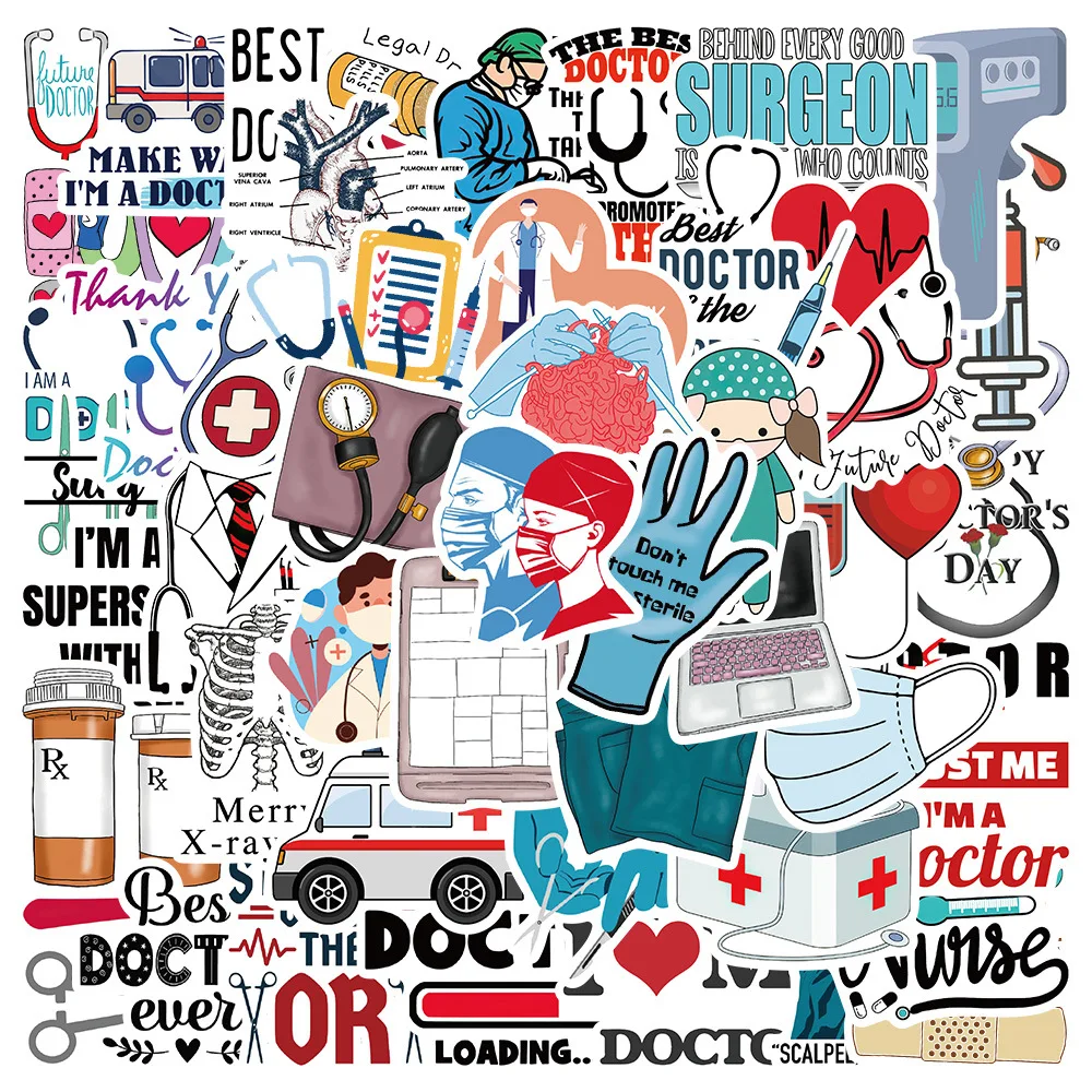 10/30/50PCS Doctor Nurse Stickers Graffiti Decals Waterproof Motorcycle Luggage Guitar Skateboard Kid Gift Sticker