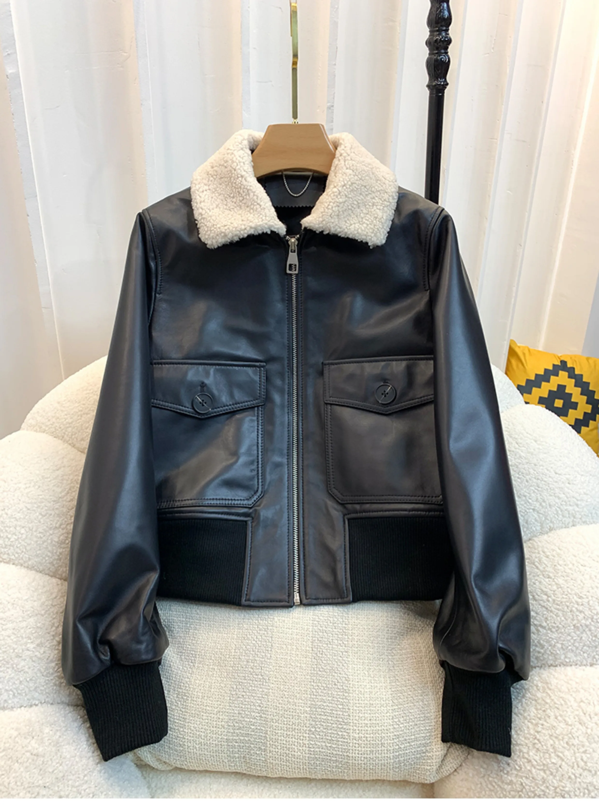 

2023 Autumn Winter Korean Style Fashion Women's High Quality Genuine Leather Jackets Coat F317